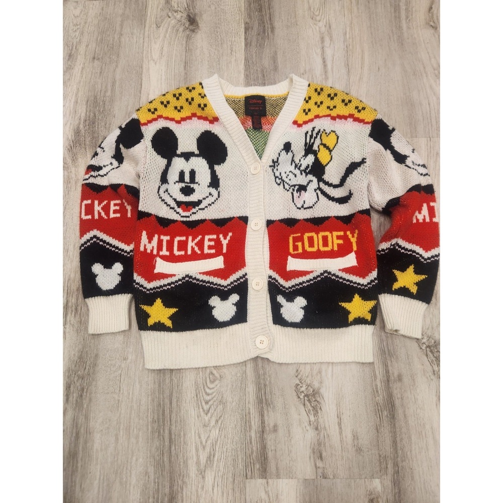 Disney Kids Forever 21 Mickey & Goofy Cardigan Button Sweater‎ Pocket Size 11/12